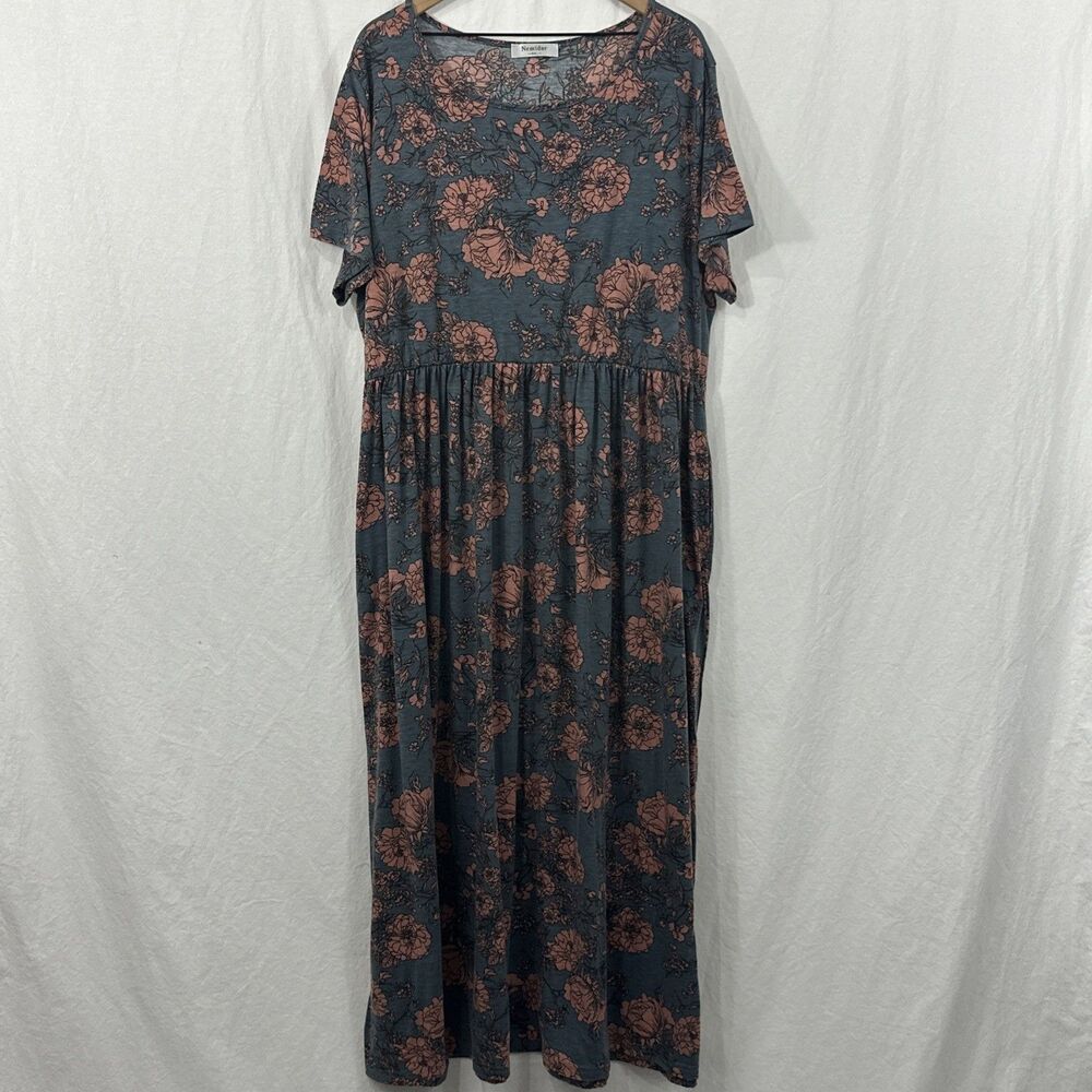 Nemidor Grey Pink Floral Stretch Romantic Comfort Maxi Dress Womens Sz 6XL